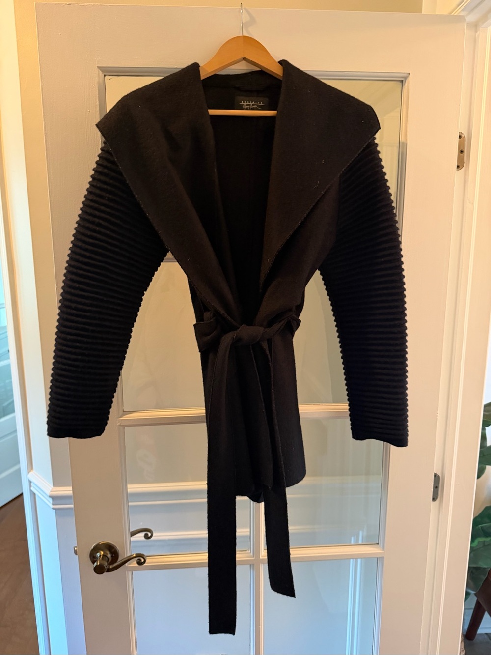 Sentaler Black Rib-Sleeve Wrap Sweater with Belt